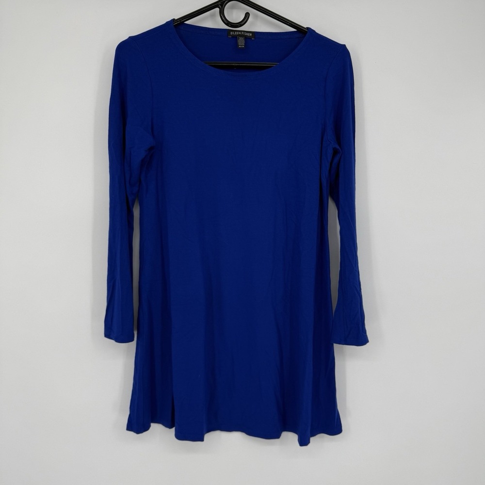Eileen Fisher Blue Long Sleeve Tunic Top Womens XS Minimalist‎ Lagenlook Casual